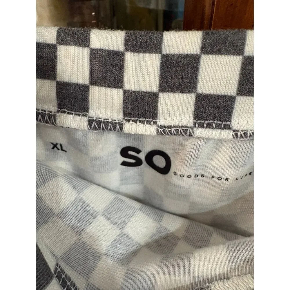 SO Checkered Mini Skirt XL Black White Checkerboard Stretch Y2K Emo
